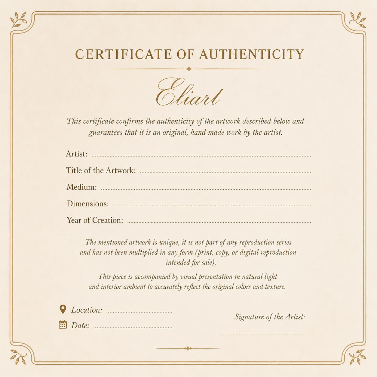 Certificat de Autenticitate ELIART_2020