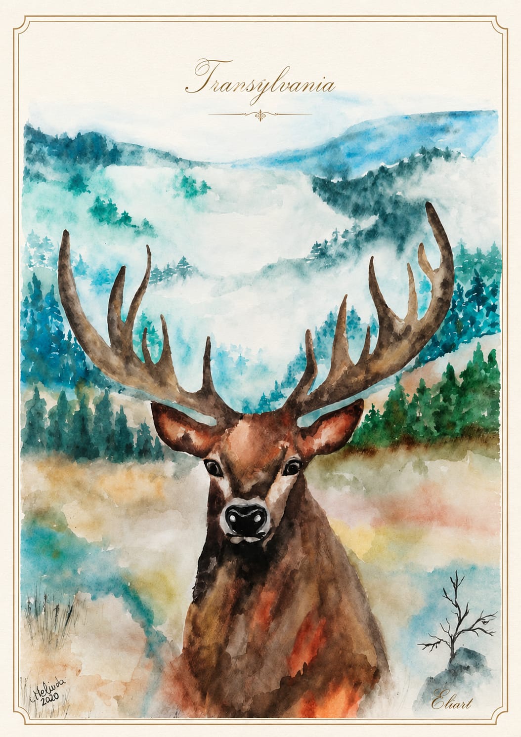 Transylvania deer postcard