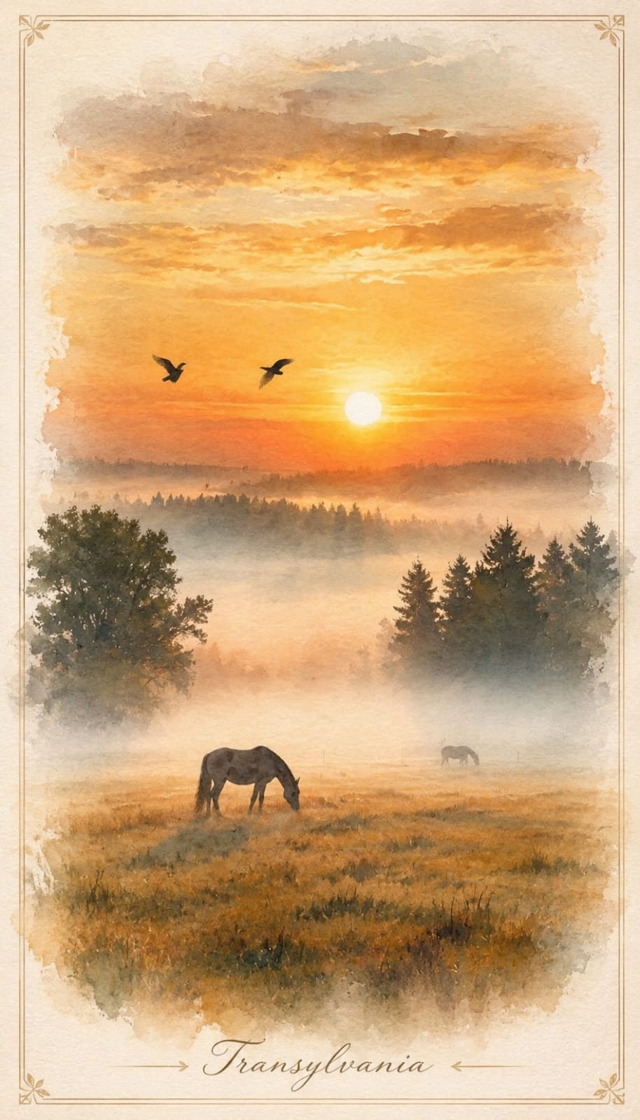 Transylvania sunrise postcard
